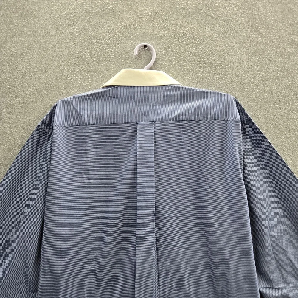 VINTAGE Tommy Hilfiger Men Button Up Shirt 16X34 Blue Embroidered Striped Crest